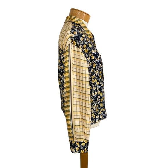 Zara Yellow Black Floral Plaid Cropped Long Sleeve Button Up Shirt Sz XS Women’s - Picture 4 of 9